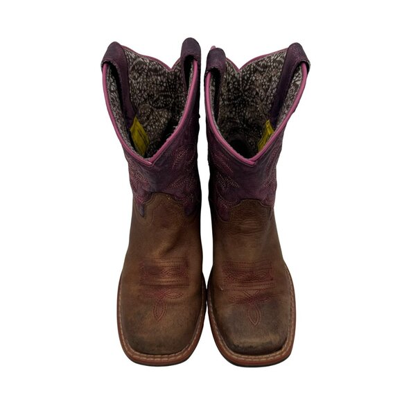 Dan Post Girls Western Boots Square Toe Purple/Brown Leather Size 12D - Picture 5 of 9